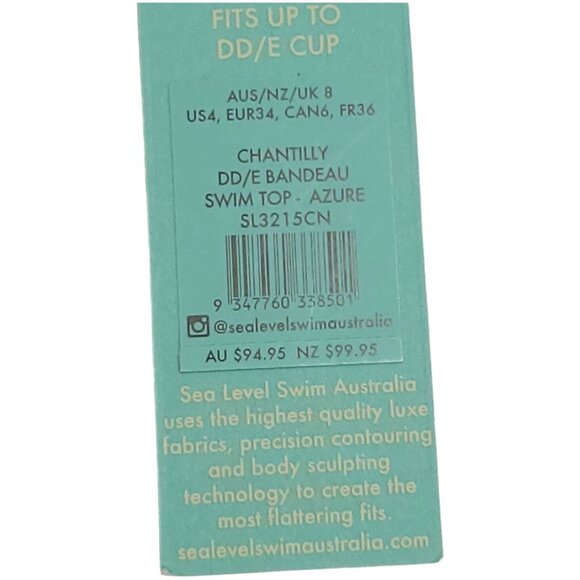 Sea Level Swim Australia Chantilly Bandeau Swim Top Azure DD/E Cup  US 4 - Picture 2 of 15